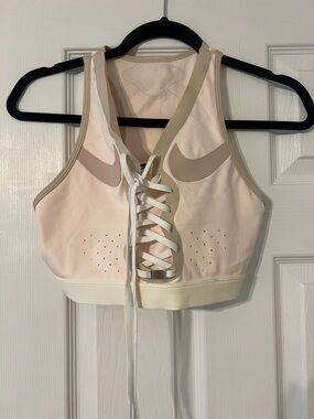 Nike Lace-Up Front Light Pink and Cream Sports Bra